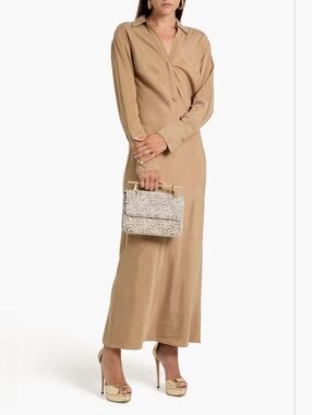 Veronica Beard Liberty Washed Cupro Blend Maxi Shirt Dress Tan Size 2